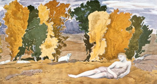 'Chloe Abandoned', design for a Ballet Russes production of Ravel's Daphnis and Chloe, 1910-1911. Artist: Leon Bakst