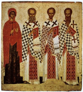 Saints Paraskeve, Gregory the Theologian, John Chrysostom and Basil the Great, early 15th century. Artist: Unknown