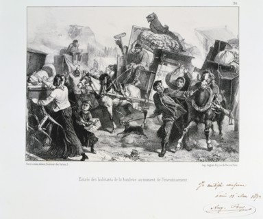 Residents of the suburbs arriving in Paris before the Prussians besiege the city, 1870 (1872). Artist: Auguste Bry