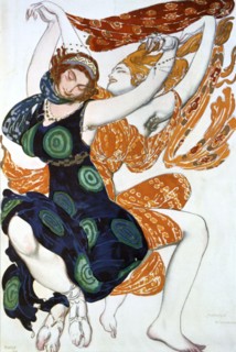 'Two Bacchantes', costume design for a Ballets Russes production of Tcherepnin's Narcisse, 1911. Artist: Leon Bakst