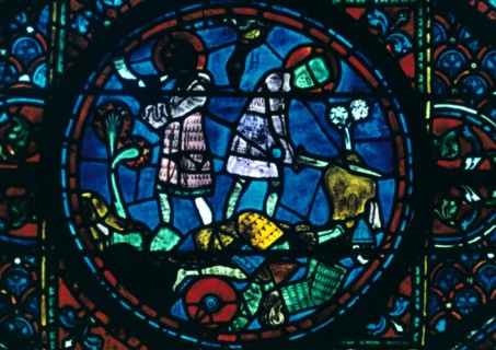 Roland breaks his sword and sounds his horn, stained glass, Chartres Cathedral, France, 1194-1260. Artist: Unknown