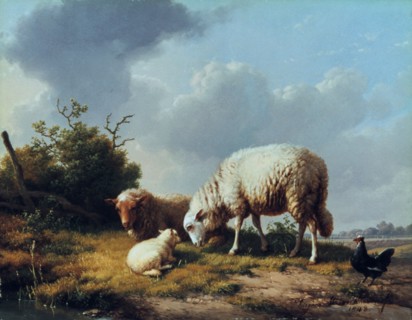 'Sheep and Poultry in a Landscape', 19th century.  Artist: Eugène Verboeckhoven