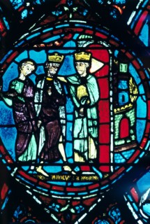 Constantine greets Charlemagne at Constantinople, stained glass, Chartres Cathedral, France, c1225. Artist: Unknown