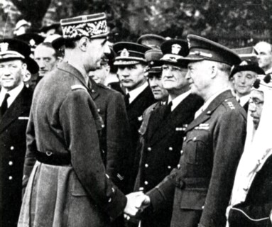 World War 2: De Gaulle greets Eisnhower, 1944. Artist: Anon