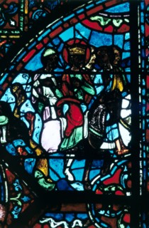 Charlemagne leaves Spain, Stained glass, Chartres Cathedral, France, c1225. Artist: Unknown