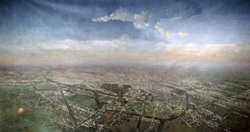 'Overall View of Paris, Taken from the Observatory in a Balloon', 1855. Artist: Unknown