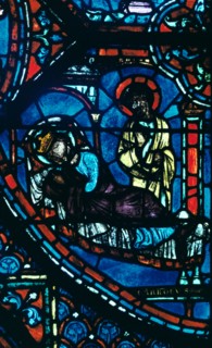 St James appears to Charlemagne in a dream, stained glass, Chartres Cathedral, France, c1225. Artist: Unknown