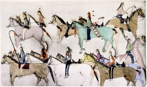 Sioux warriors at 'Custer's Last Stand', 1876, (c1900). Artist: Adam Bad Heart Buffalo