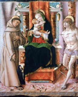 'The Virgin and Child with Saints Francis and Sebastian', 1491. Artist: Carlo Crivelli