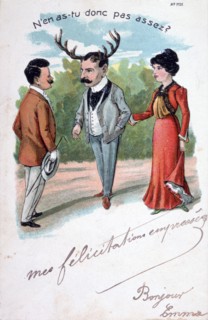 French adultery caricature postcard, c1900. Artist: Unknown
