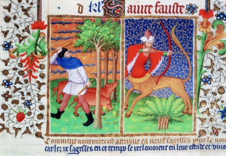 November: feeding pigs, and Sagittarius, c1423. Artist: Unknown