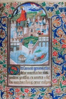 St Genevieve praying on the towers of Notre Dame, Paris, 15th century. Artist: Unknown