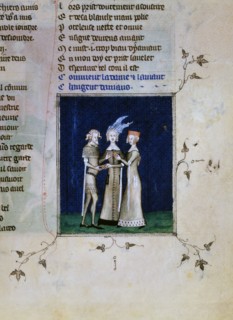 A knight and a lady exchanging rings, c1350. Artist: Unknown