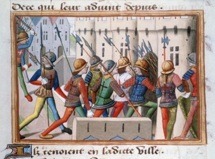 The English being chased out of Paris, April 1436, (1484). Artist: Unknown