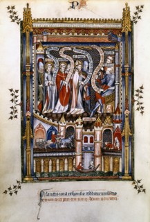 St Denis, St Rusticus and St Eleutherius before Sisinnius, 1317. Artist: Unknown