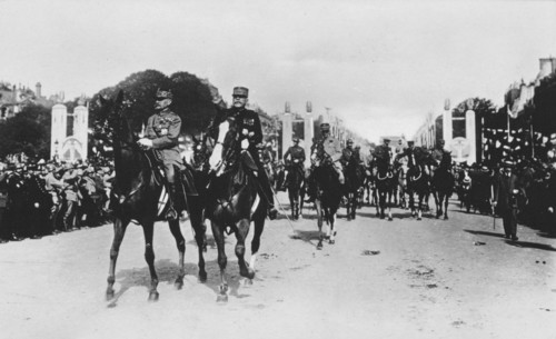 Marshals Foch and Joffre during the grand victory parade, Paris, France, 14 July 1919. Artist: Unknown