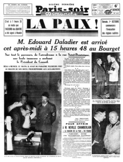 Peace!, front page of Paris-soir newspaper, 1 October 1938. Artist: Unknown