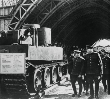 Russian generals inspecting an exposition of captured German armaments, Russia, 1943. Artist: Unknown
