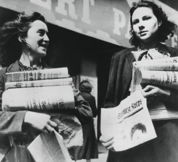 Women selling German newspapers, German-occupied Paris, 19 July 1940. Artist: Unknown