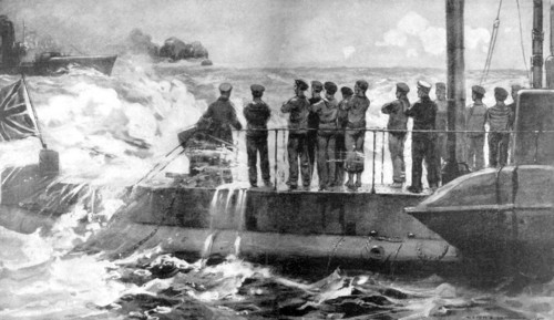 British submarine E-13 in the Baltic to assist the Russians, World War I, 1915. Artist: Unknown