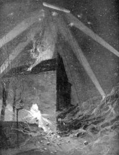 Zeppelin attack on the suburbs of Paris, World War I, 1915. Artist: Unknown