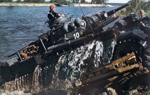German tank fording a river, Russia, 1941. Artist: Unknown