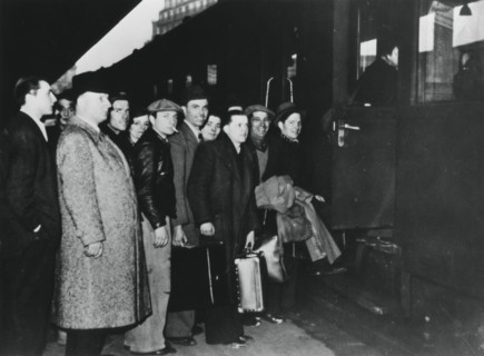 French conscript labour departing for Germany for service in the STO, Paris, 1943-1944. Artist: Unknown