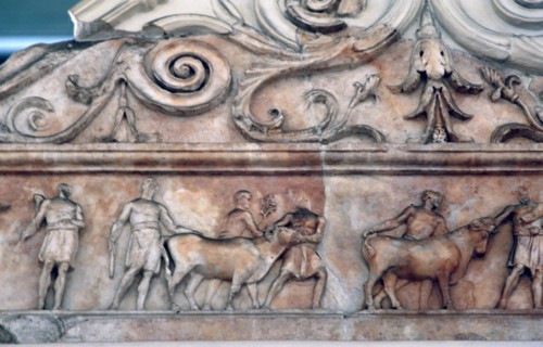 Sacrifice scene on the Ara Pacis, Rome. Artist: Unknown