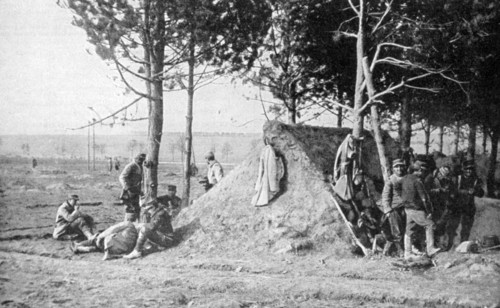 French soldiers at rest after combat, Champagne region, France, World War I, 1915. Artist: Unknown