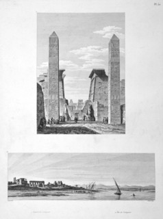 'Entrance to Luxor Temple, and View of Louqsor', 1802. Artist: Baltard