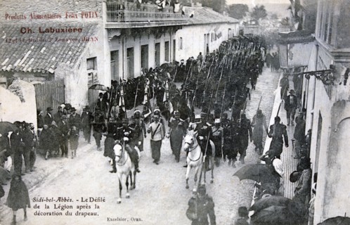 The French Foreign Legion parading through the streets of Sidi Bel Abbes, Algeria, 1906. Artist: Unknown