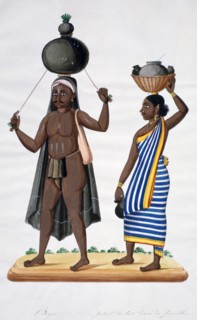 Shepherd and his wife carrying milk, India, 1834. Artist: Unknown