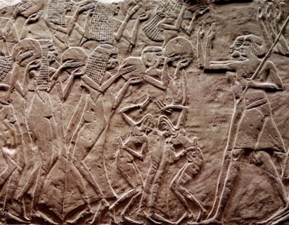 Offering tribute, Ancient Egyptian relief carving. Artist: R Guillemot