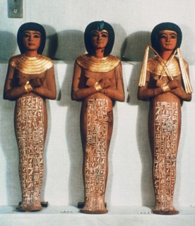 Three Shabtis or servant figures, Tutankhamun funerary object, 18th Dynasty. Artist: Unknown