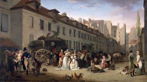 'The Arrival of a Stagecoach at the Terminus, rue Notre-Dame-des-Victoires, Paris, 1803', 1803-1845. Artist: Louis Leopold Boilly