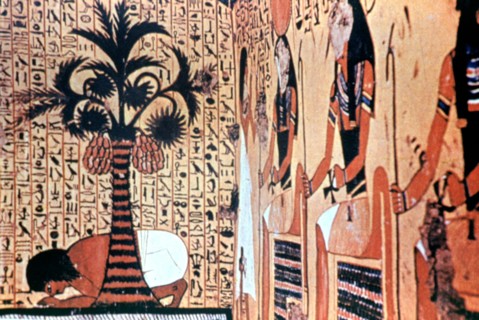 Drinking from the River, temple wall painting, Thebes, Egypt. Artist: Unknown