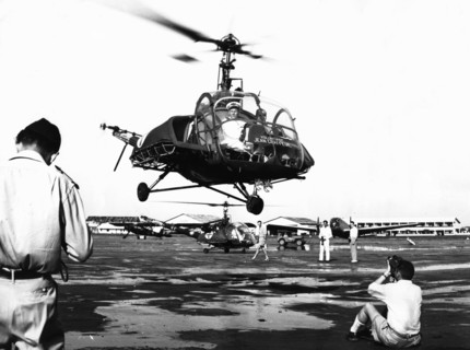 Helicopter landing at Tan Son Nhut Air Base, Saigon, Vietnam, 1953. Artist: Unknown