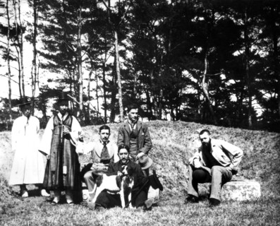 Western visitors with locals, Nam San, Korea, 1900. Artist: Unknown