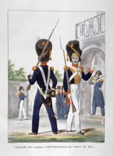 Uniforms of foot soldiers of the French royal corps, 1823.  Artist: Charles Etienne Pierre Motte
