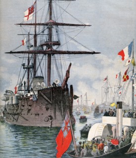 French Flotilla in Portsmouth Harbour,  1891. Creator: F Meaulle.
