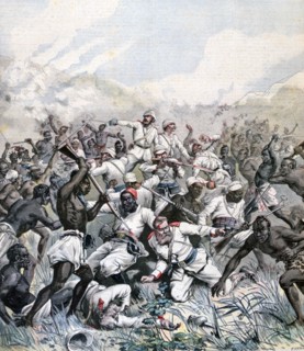 Destruction of a German expedition in Africa, 1891. Artist: Henri Meyer