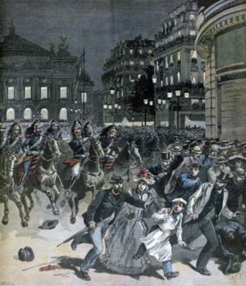 A representation of the opera Lohengrin, Place de l'Opera, 1891. Creator: Henri Meyer.