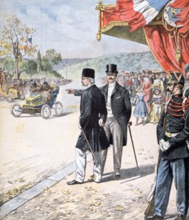 The Persian Shah Mozzafar al-Din Shah Qajar in France, 1902. Artist: Unknown