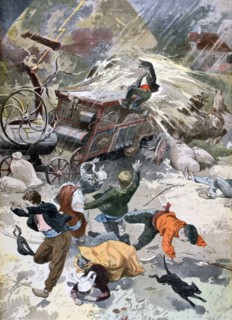 A farming machine struck by lightning, 1902. Artist: Unknown