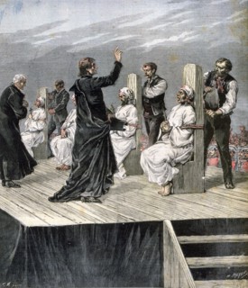Garrotting of anarchists in Xeres, Spain, 1892. Artist: Henri Meyer