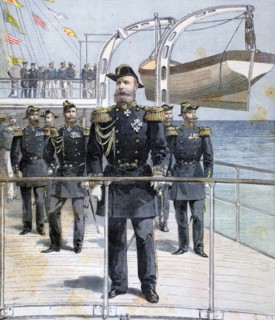 Russian Admiral Avellan on board the cruiser 'Emperor Nicholas I', 1893. Artist: Unknown