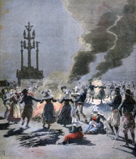 Bonfires lit to celebrate the summer solstice in Brittany, 1893. Creator: F Meaulle.