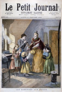 Children receiving New Year's gifts, 1894. Artist: Oswaldo Tofani