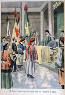 French Ambassador Gérard before the Guangxu Emperor of China, 1895. Creator: F Meaulle.
