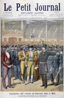 Prohibition of bullfighting in the south of France, 1895.  Artist: Henri Meyer